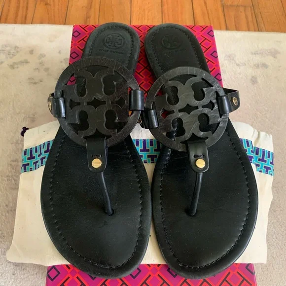 Tory Burch Black Logo Thong Sandals - Picture 1 of 13